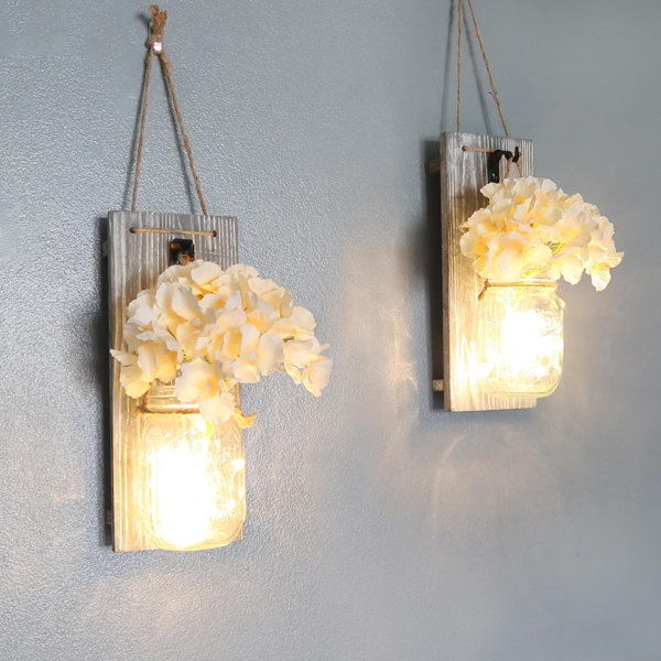 Ophelia & Co. Mason Jar Wall Sconce,Cute Wall Decor with LED Fairy